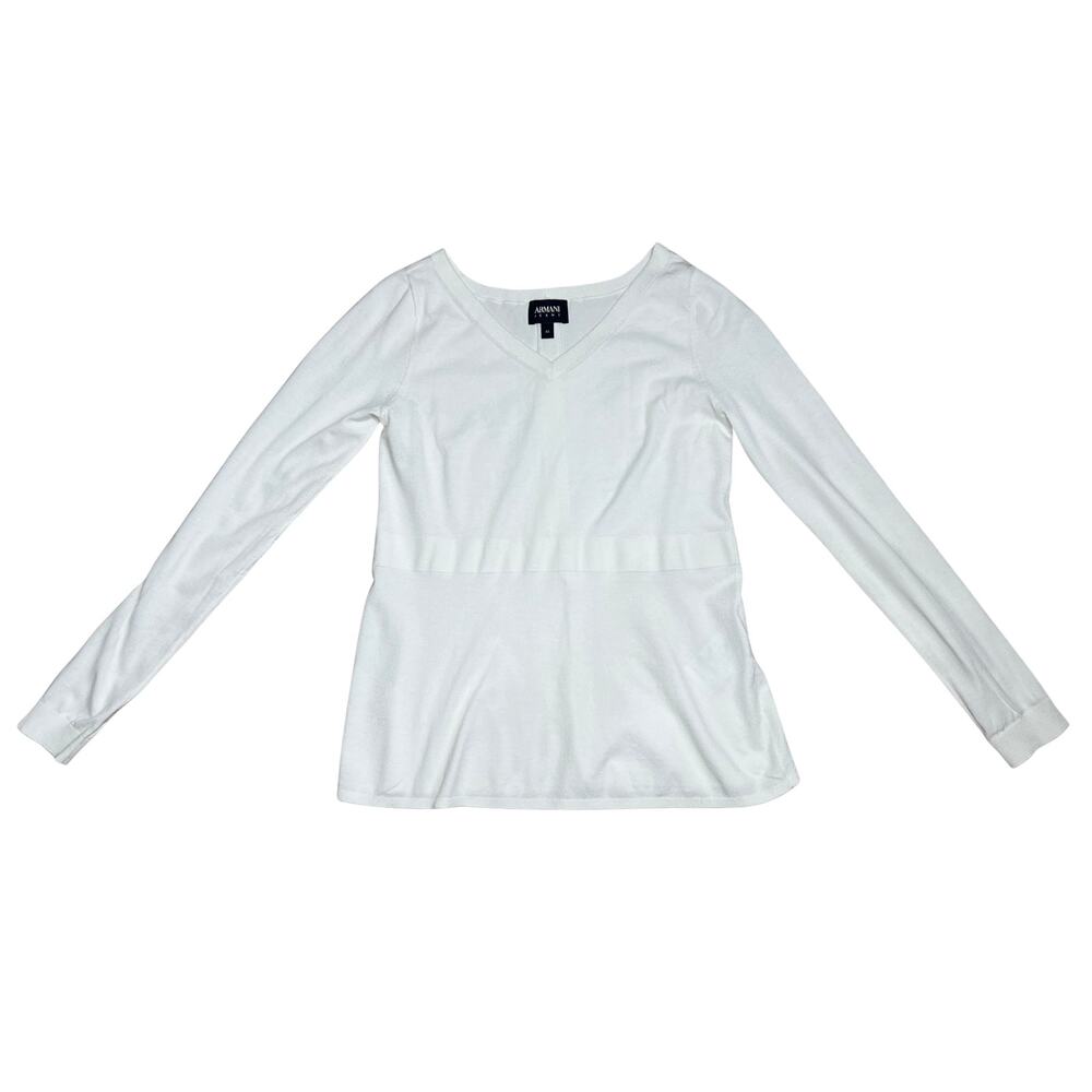 ARMANI JEANS *NWT Mint Condition* Small White V-Neck Long Sleeve Peplum Knit Top